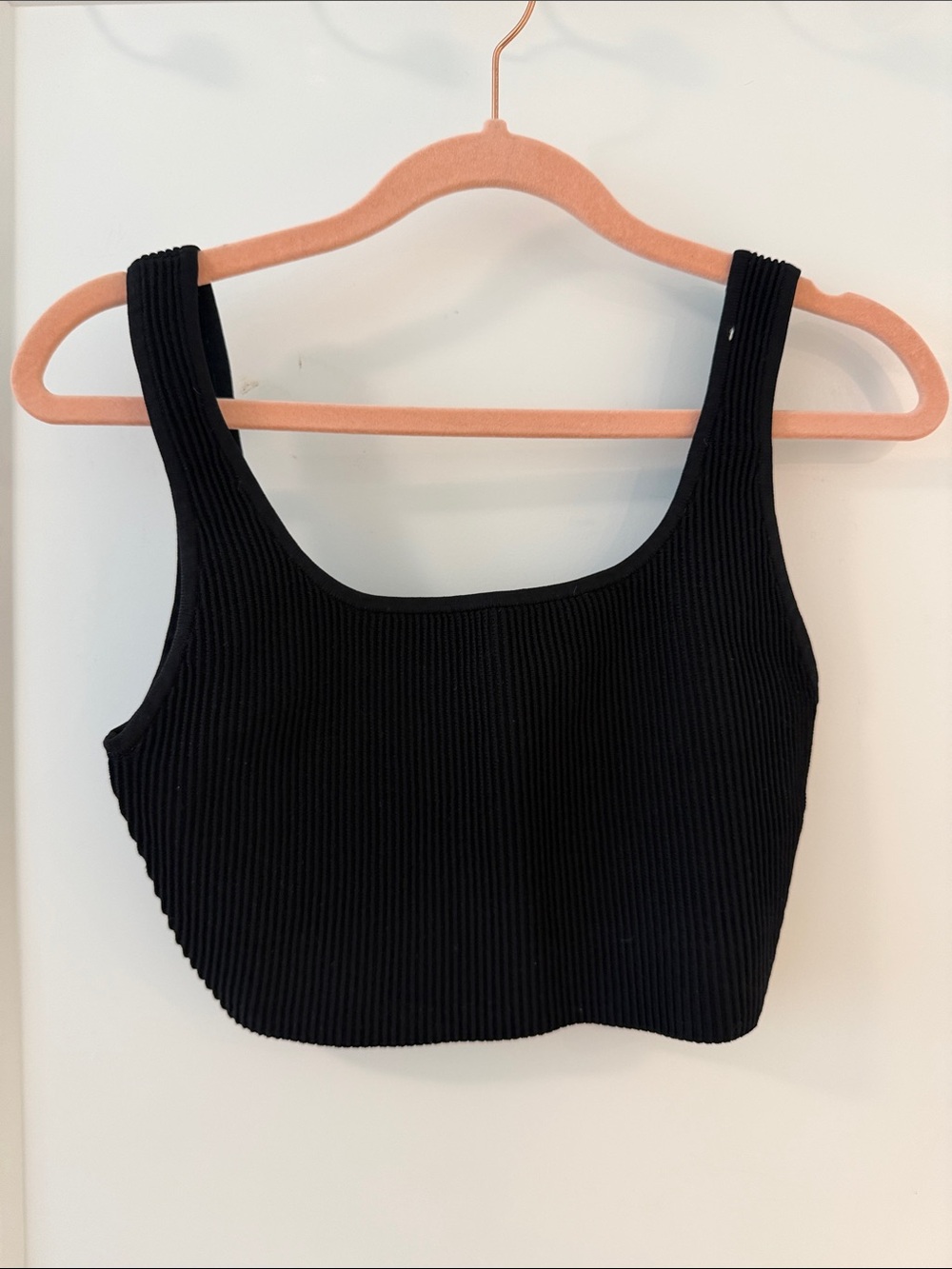 Babaton Black Ribbed Square-Neck Crop Tank